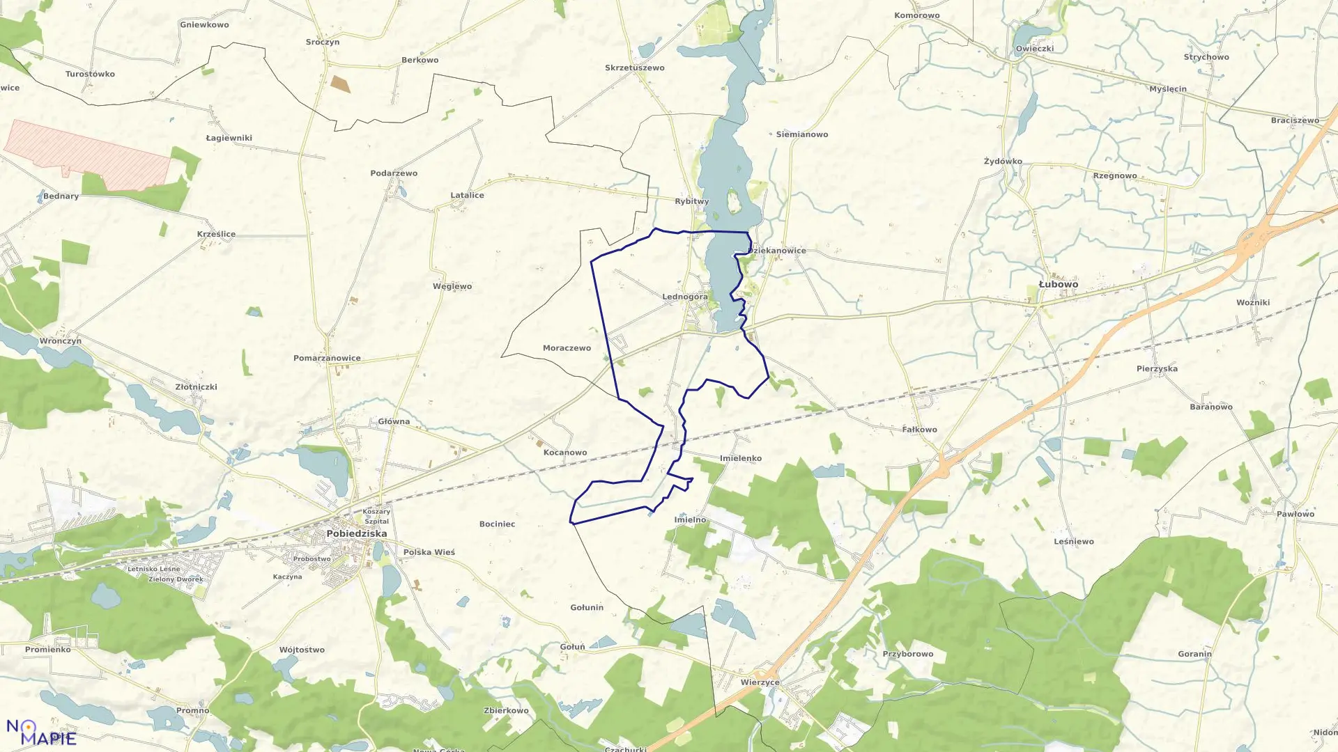 Mapa obrębu LEDNOGÓRA w gminie Łubowo