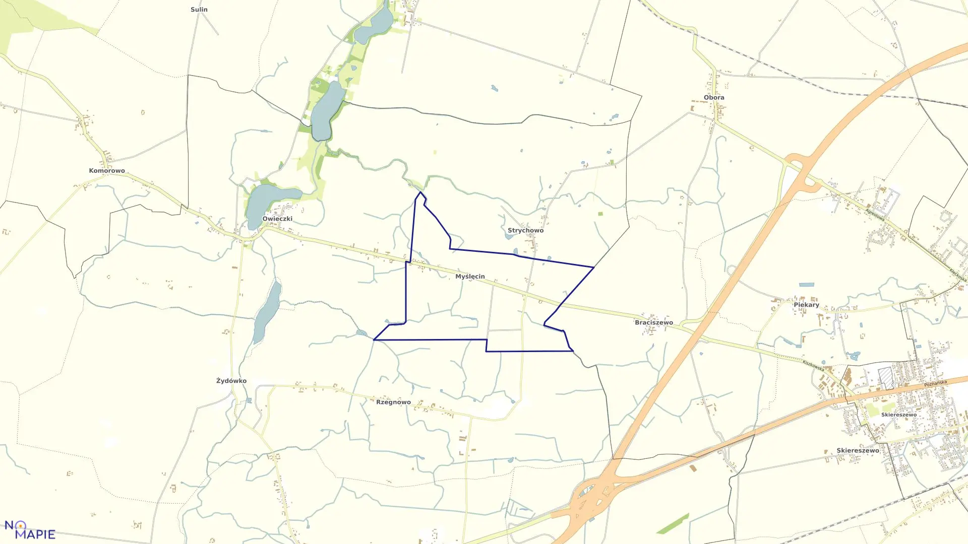 Mapa obrębu MYŚLĘCIN w gminie Łubowo