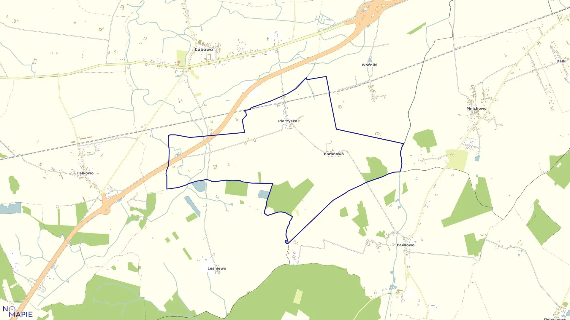 Mapa obrębu PIERZYSKA BARANOWO w gminie Łubowo